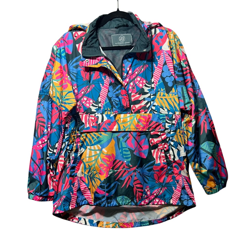 Lauren James‎ Pullover Anorak Jacket Tropical Print Rain Windbreaker Small